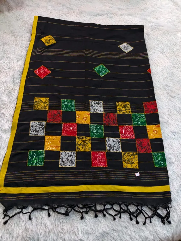 Black_Khadi_Cotton_Patch_Work_Saree_For_Women