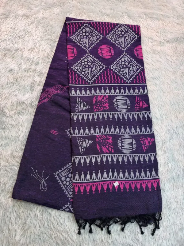 Lavender_Khadi_Cotton_Hand_Painted_Saree_For_Women