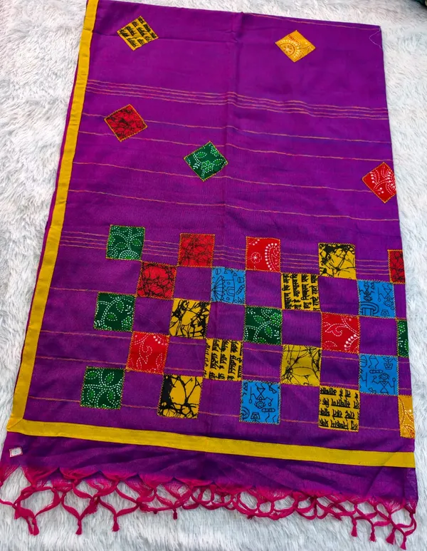 Purple_Khadi_Cotton_Patch_Work_Saree_For_Women