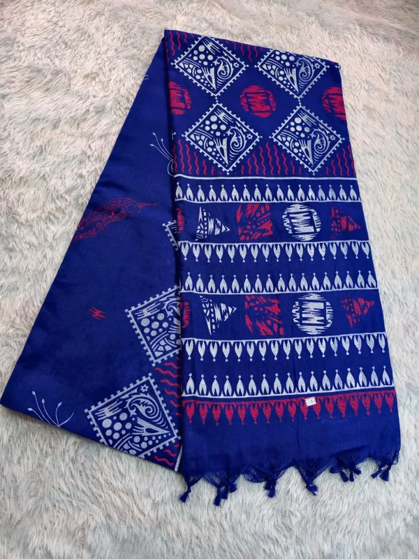 Royal_Blue_Khadi_Cotton_Hand_Painted_Saree_For_Women