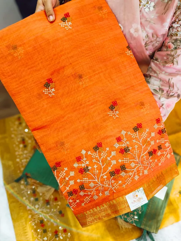 Rusty_Orange_South_Cotton_Embroidery_Work_Saree_For_Women