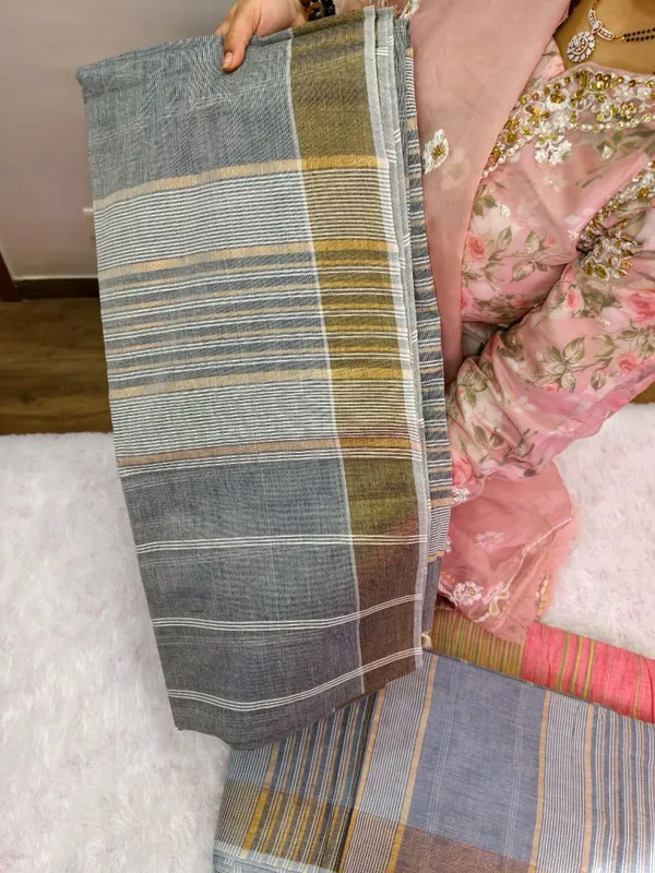 Gray_Khadi_Cotton_Zari_Strips_Saree_For_Women