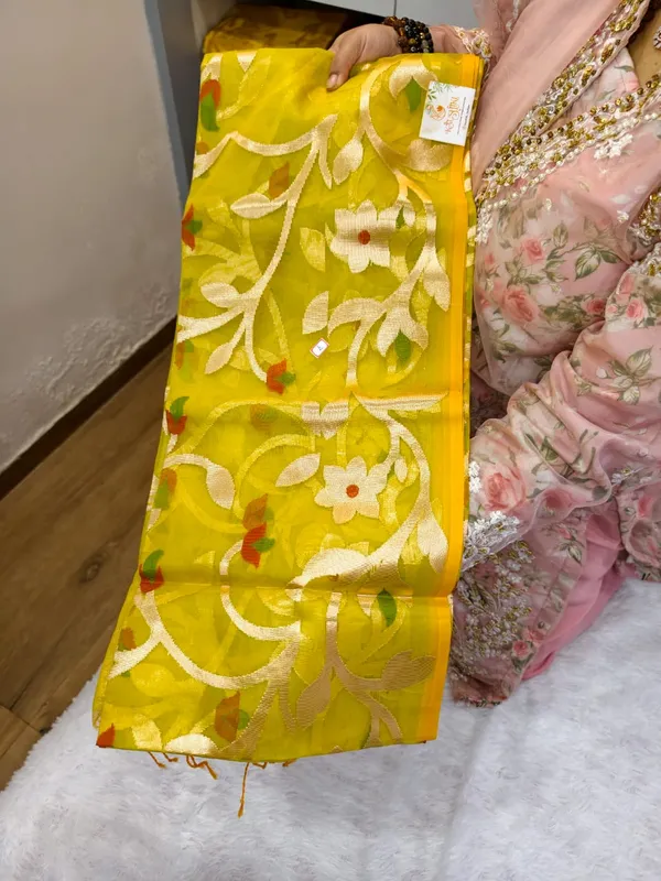 Mango_Yellow_Muslin_Silk_Zari_Work_Saree_For_Women