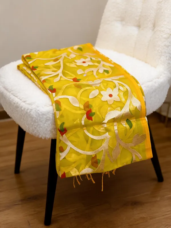 Mango_Yellow_Muslin_Silk_Zari_Work_Saree_For_Women
