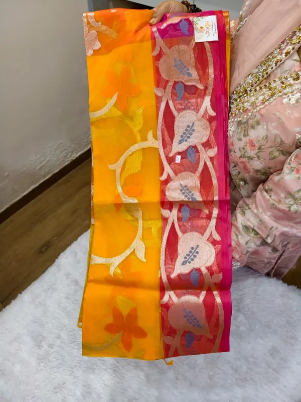 Turmeric_Yellow_Muslin_Silk_Zari_Work_Saree_For_Women