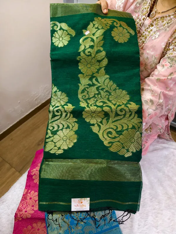 Bottle_Green_Cotton_Maheshwari_Zari_Work_Saree_For_Women
