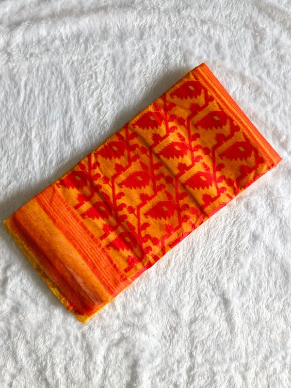 Yellow_And_Red_Pure_Tant_Cotton_Handloom_Saree_For_Women