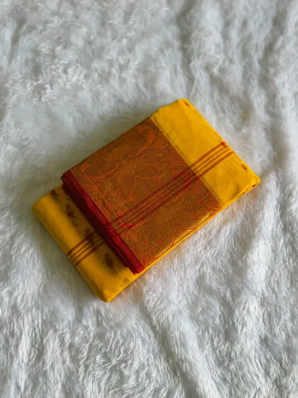 Yellow_And_Red_Pure_Tant_Cotton_Handloom_Saree_For_Women