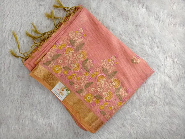 Peach_Cotton_Silk_Embroidery_Zari_Work_Saree_For_Women