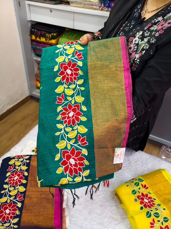 Green_Handloom_Slab_Cotton_Embroidery_Saree_For_Women