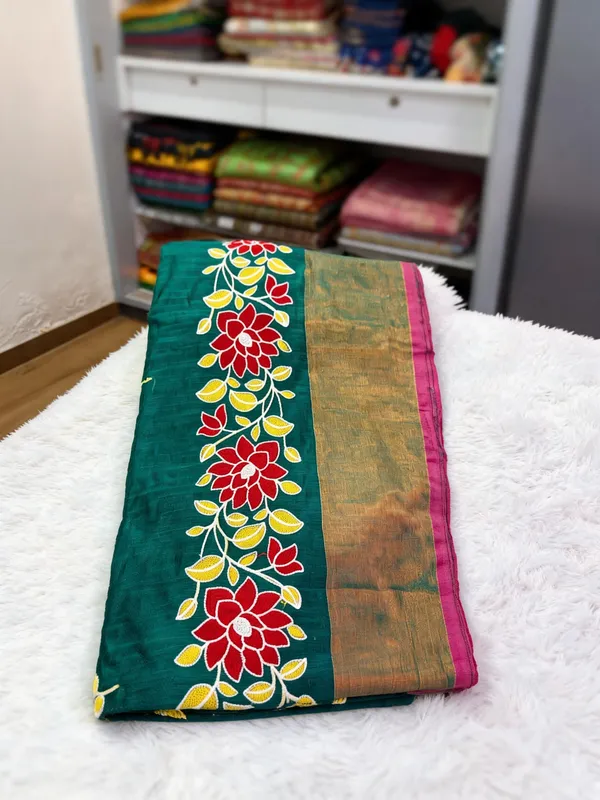 Green_Handloom_Slab_Cotton_Embroidery_Saree_For_Women