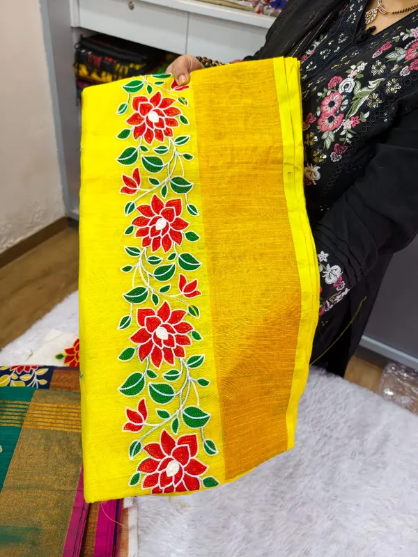 Yellow_Handloom_Slab_Cotton_Embroidery_Saree_For_Women