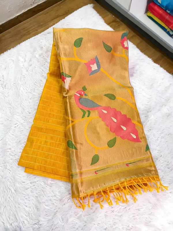 Yellow_Jamdani_Cotton_Paithani_Pallu_Saree_For_Women