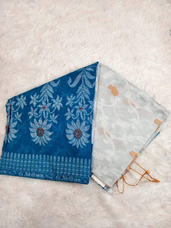 White_Blue_Handloom_Chanderi_Cotton_Zari_Work_Saree_For_Women