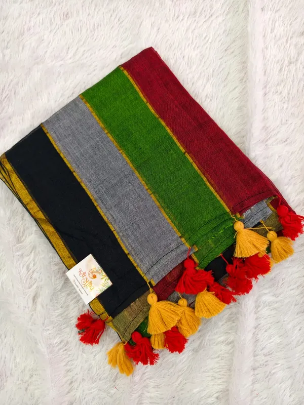 Multicolor_Mul_Cotton_Zari_Stripes_Saree_For_Women