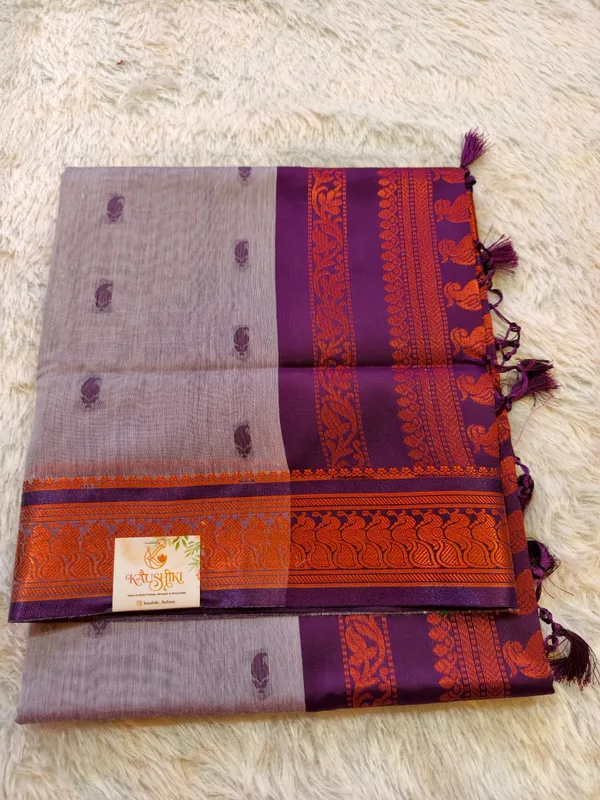 Light_Purple_Gadwal_Cotton_Copper_Zari_Border_Saree_For_Women