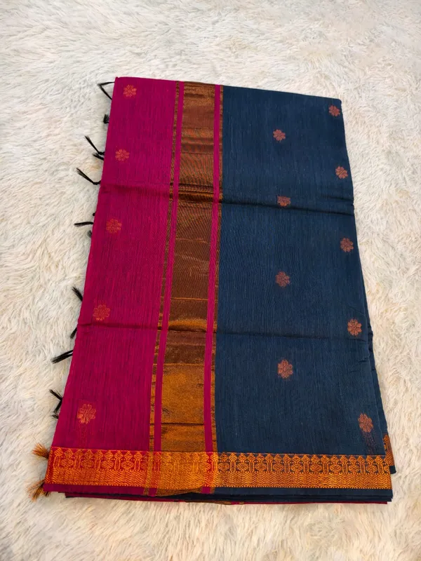 Royal_Blue_Cotton_Maheshwari_Copper_Zari_Border_Saree_For_Women