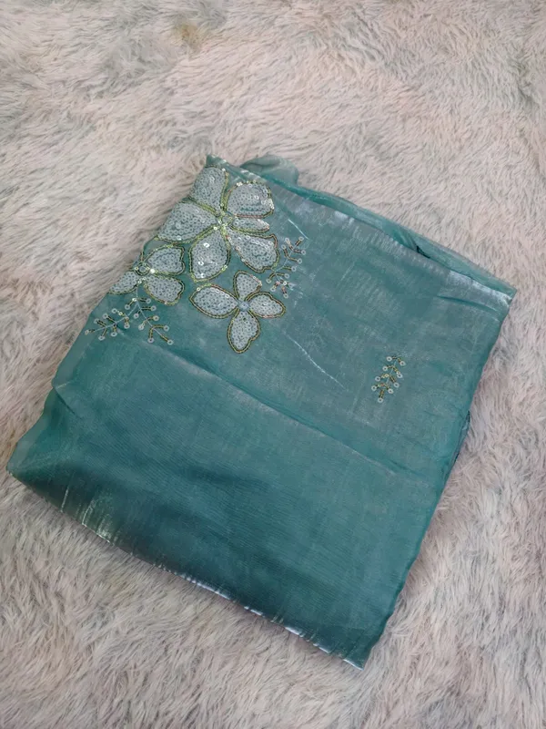 Sea_Blue_Silk_Tissue_Party_Wear_Saree_For_Women