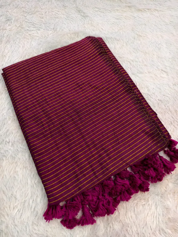 Wine_Khadi_Cotton_Handloom_Zari_Stripe_Saree_For_Women