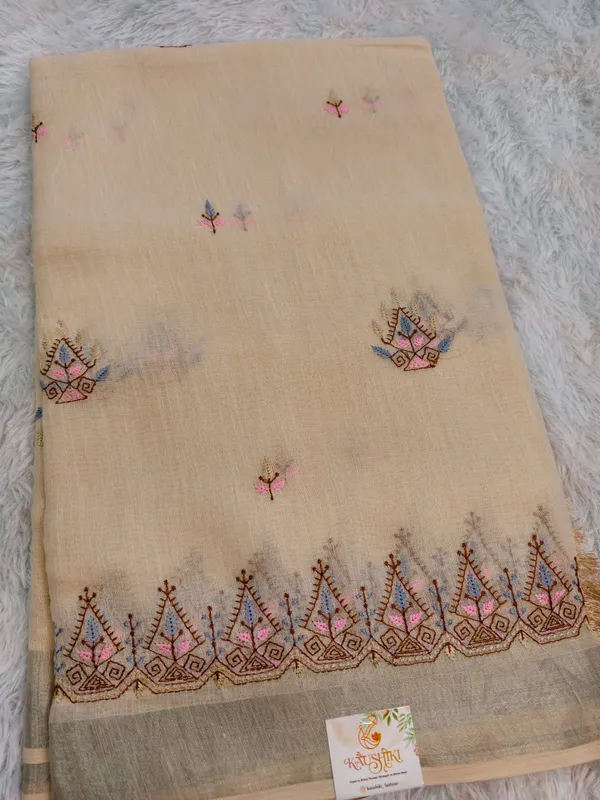 Cream_Soft_Cotton_Kantha_Stitch_Saree_For_Women