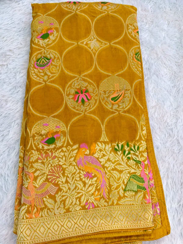 Yellow_Pure_Gadchola_Floral_Zari_Border_Saree_For_Women