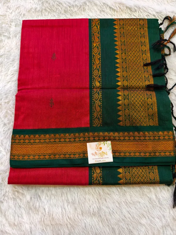Brick_Red_Pure_Gadwal_Cotton_Golden_Zari_Border_Saree_For_Women