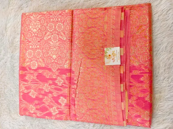 Pink_Cotton_Linen_Banarasi_Golden_Zari_Saree_For_Women