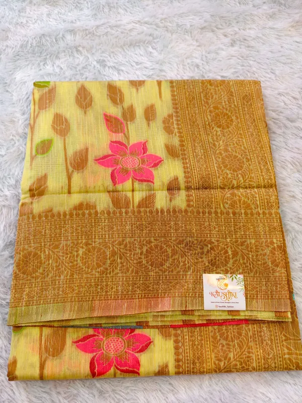 Yellow_Cotton_Linen_Woven_Saree_For_Women