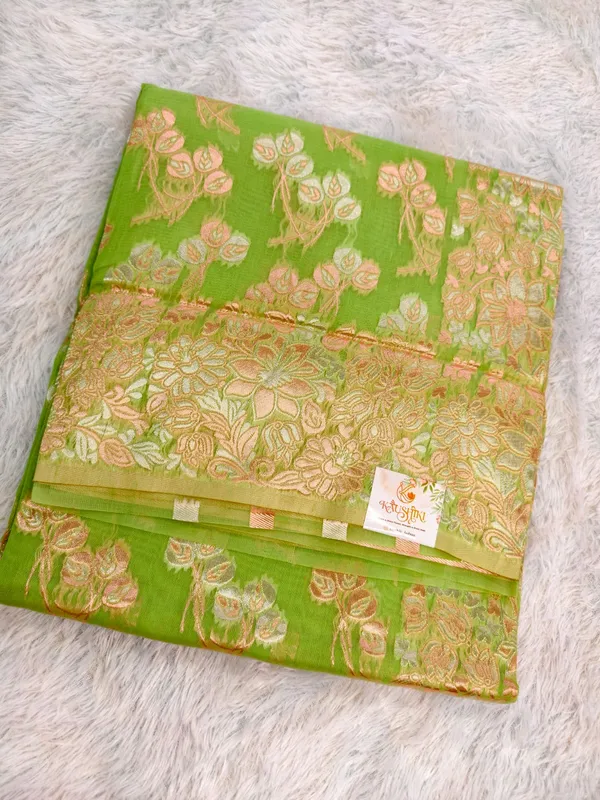 Parrot_Green_Cotton_Linen_Banarasi_Golden_Zari_Saree_For_Women