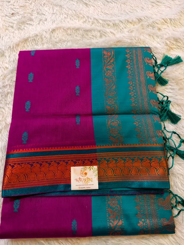 Royal_Wine_Purple_Cotton_Gadwal_Zari_Border_Saree_For_Women