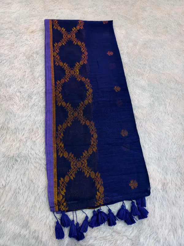 Royal_Blue_Handloom_Soft_Cotton_Golden_Nakshi_Border_Saree_For_Women