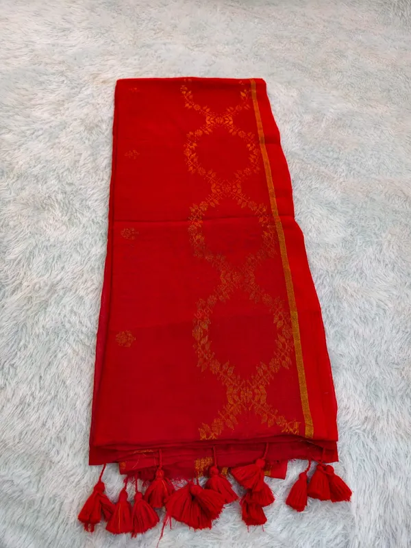 Red_Handloom_Soft_Cotton_Golden_Nakshi_Border_Saree_For_Women