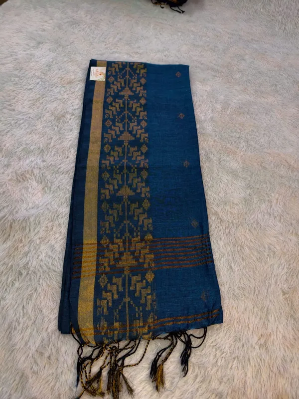 Royal_Blue_Handloom_Soft_Cotton_Golden_Border_Saree_For_Women