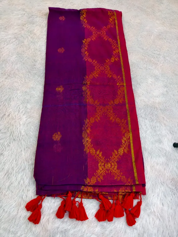 Purple_Handloom_Soft_Cotton_Golden_Border_Saree_For_Women