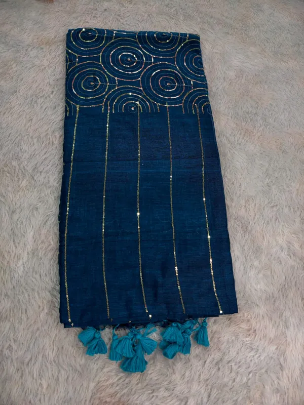 Royal_Blue_Mul_Cotton_Sequin_Work_Saree_For_Women