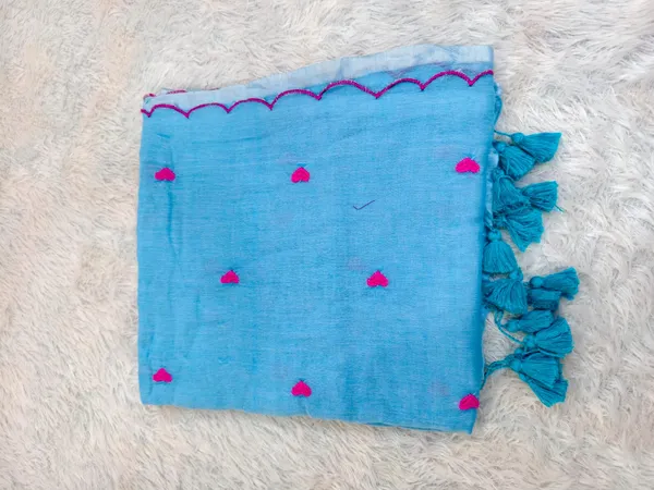 Sky_Blue_Mul_Cotton_Heart_Embroidery_Saree_For_Women