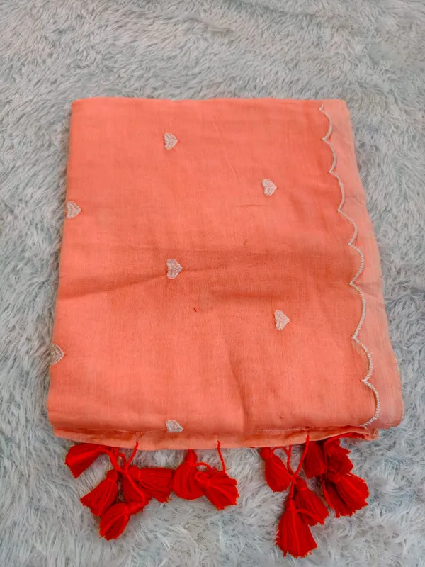 Light_Orange_Mul_Cotton_Heart_Embroidery_Saree_For_Women