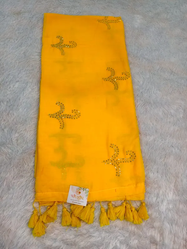 Yellow_Mul_Cotton_Sequin_Work_Saree_For_Women