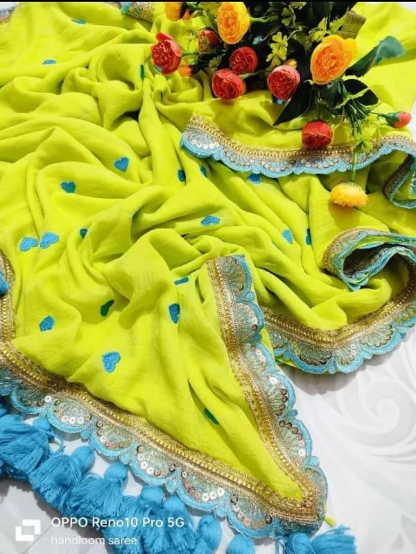 Parrot_Green_Pure_Mul_Cotton_Heart_Embroidery_Sequin_Lace_Saree_For_Women