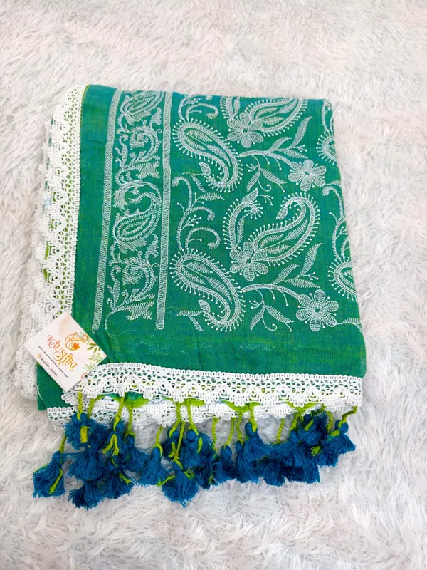 Green_Pure_Mul_Cotton_Chikankari_Saree_For_Women