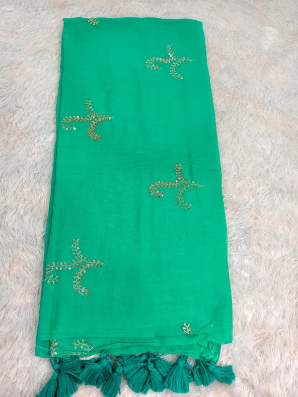 Pista_Green_Pure_Mul_Cotton_Sequin_Work_Saree_For_Women