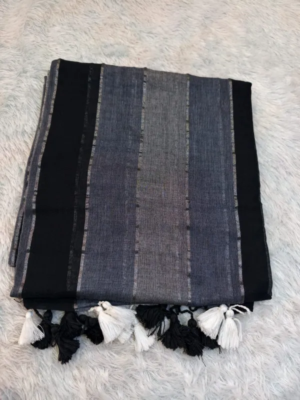 Black_Pure_Mul_Cotton_Silver_Stripes_Saree_For_Women