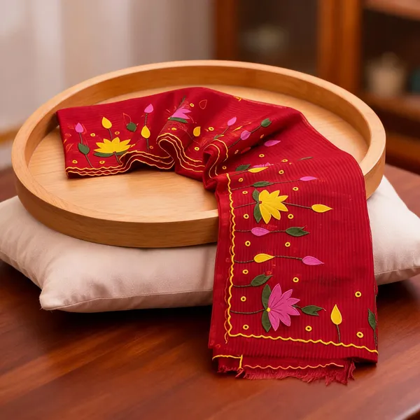Hot_Red_Resham_Kota_Applique_Work_Saree_For_Women