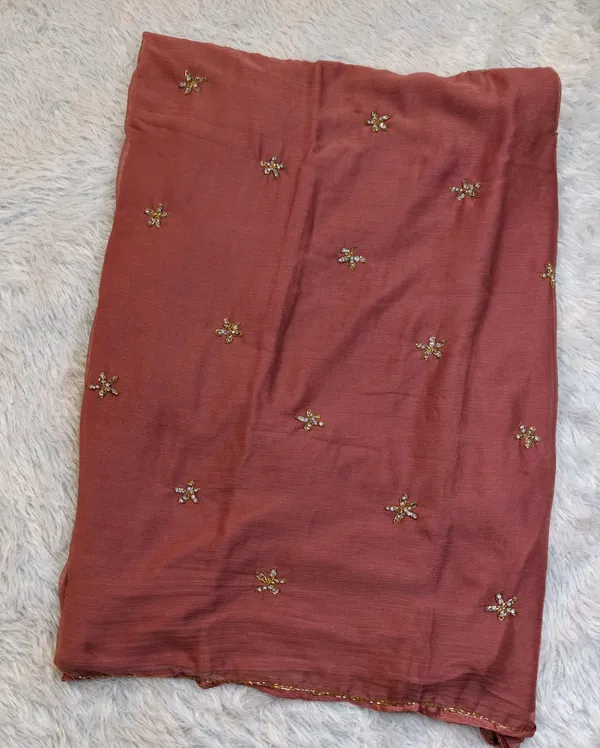 Chocolate_Brown_Pure_Chiffon_Sequin_Work_Saree_For_Women