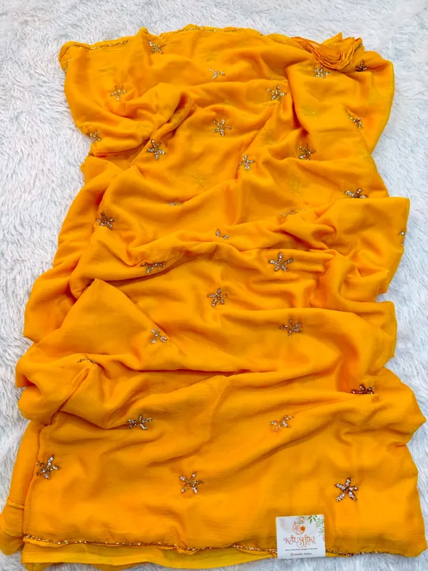Yellow_Pure_Chiffon_Sequin_Work_Saree_For_Women