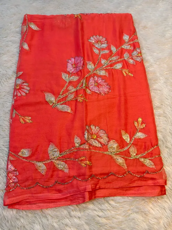 Orange_Pure_Chiffon_Hand_Painted_Katdana_Saree_For_Women
