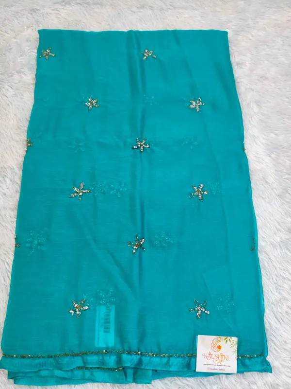 Sky_Blue_Pure_Chiffon_Sequin_Work_Saree_For_Women