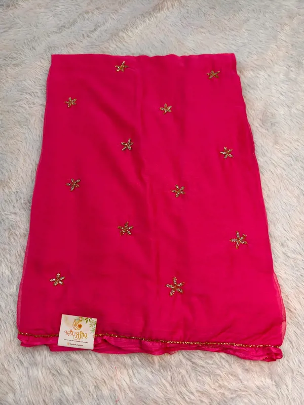 Peach_Pink_Pure_Chiffon_Sequence_Work_Saree_For_Women