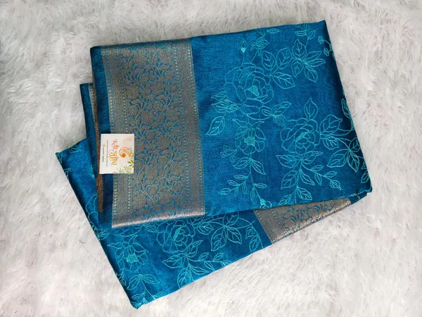 Teal_Blue_Organza_Banarasi_Chikankari_Saree_For_Women