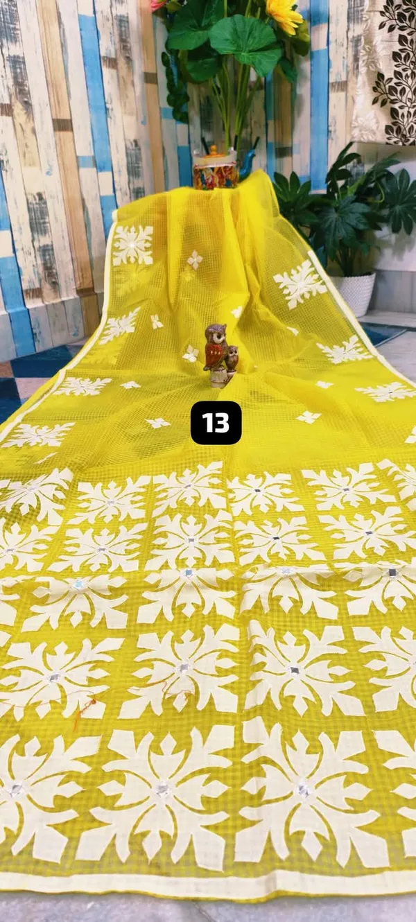 Lemon_Yellow_Resham_Kota_Applique_Work_Saree_For_Women